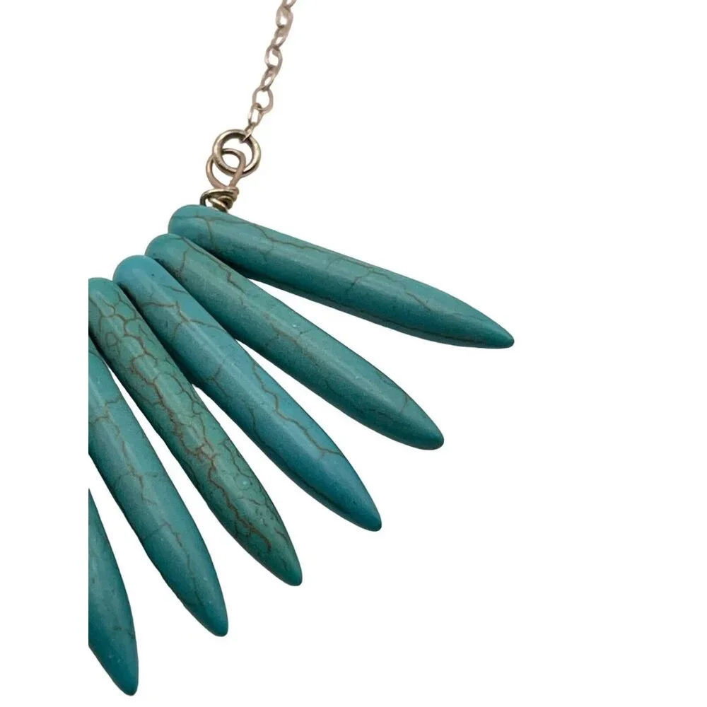 Blue Howlite Turquoise Graduated Spike Points Beads Sterling Silver 925 Necklace